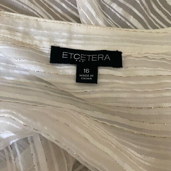 Etcetera White Metallic Silver Silk Blouse Size 16 - Picture 5 of 6